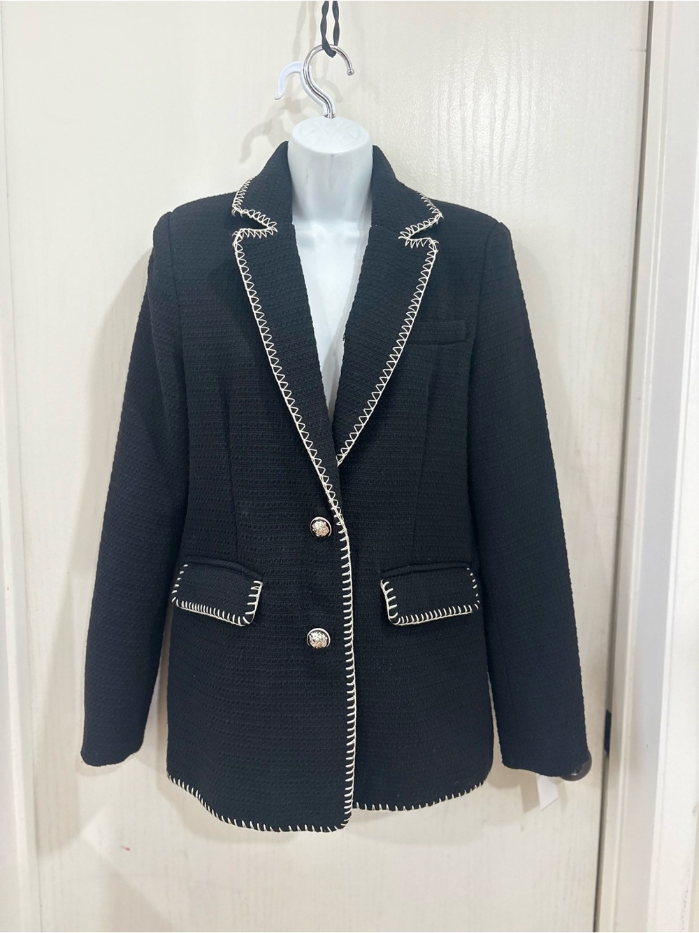 7 For All Mankind Black Blazer with White Contrast Trim